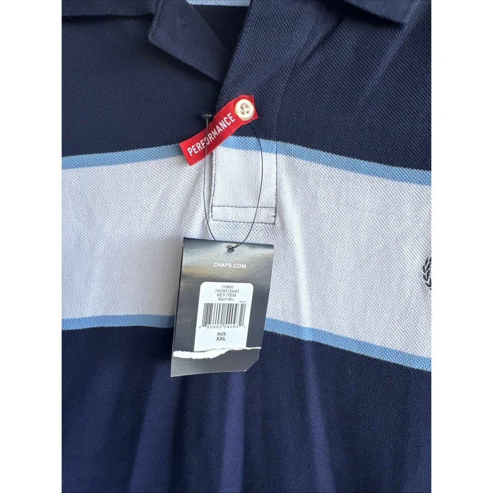 NWT Chaps brand men's Wveryday Polo Shirt Blue And White Striped 2x - Picture 3 of 7